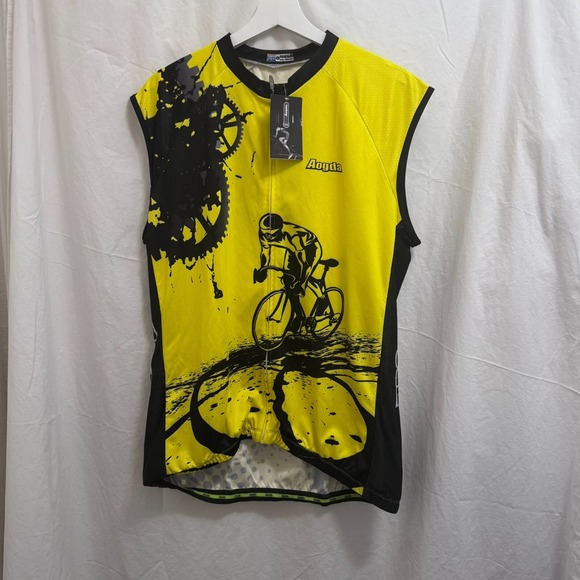 Aogda Cycling Jersey Sleeveless Womens Yellow Black Full Zip Bike Shirt XXXL - Picture 1 of 12